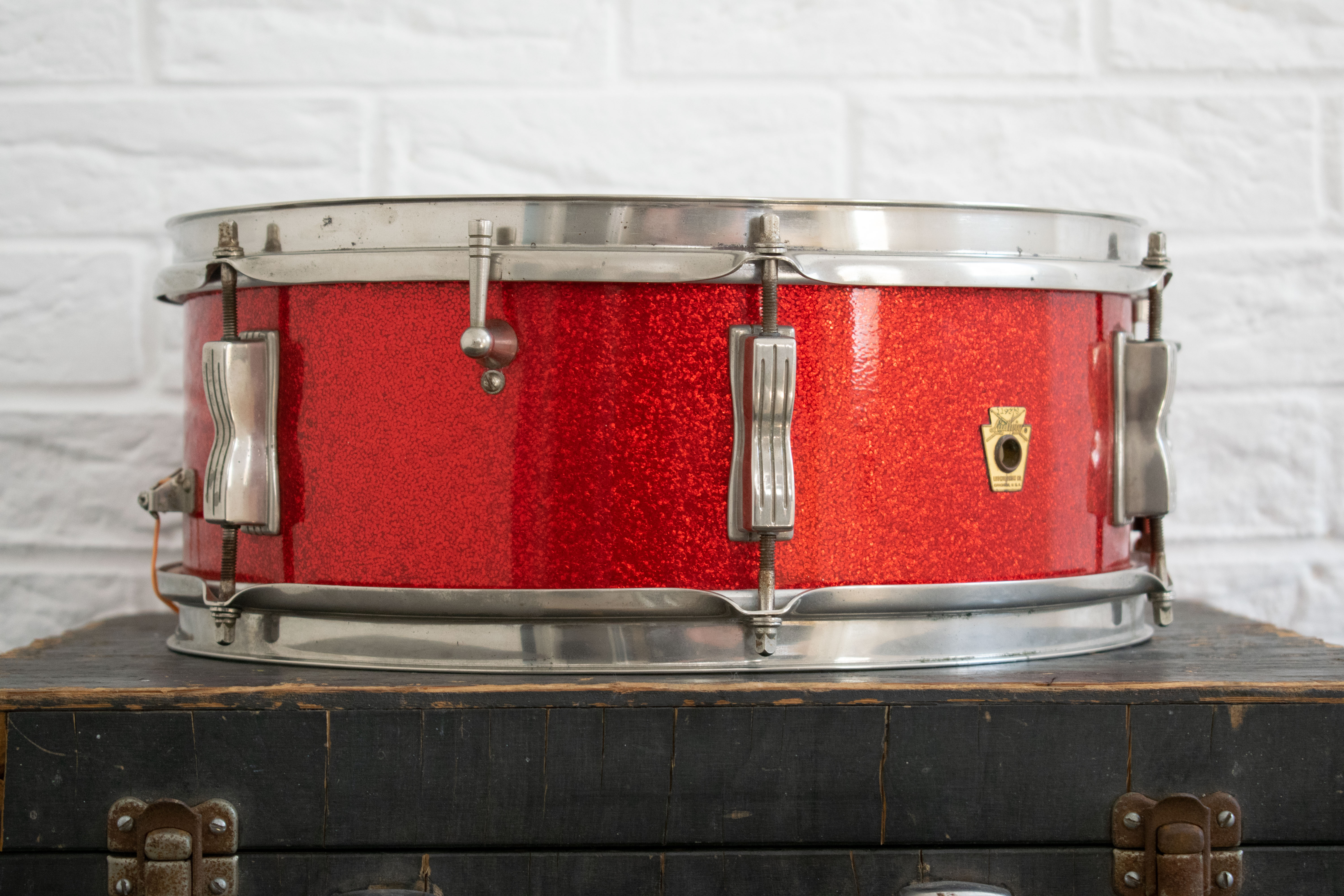 Ludwig Vintage 1965 1960s Ludwig Pioneer 14x5 Red Sparkle Nickel